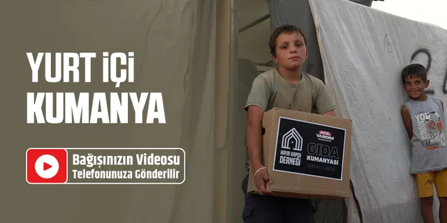 Yurt içinde kumanya kolisi teslim edilen çocuk